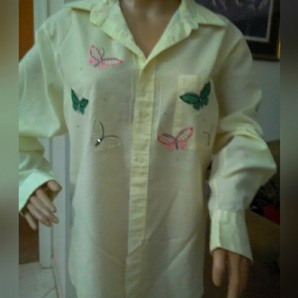 VINTAGE  MILE NEW MILI YELLOW/WHITE W/ BUTTERFLIES SZ. LG RHINESTONES - Picture 1 of 8